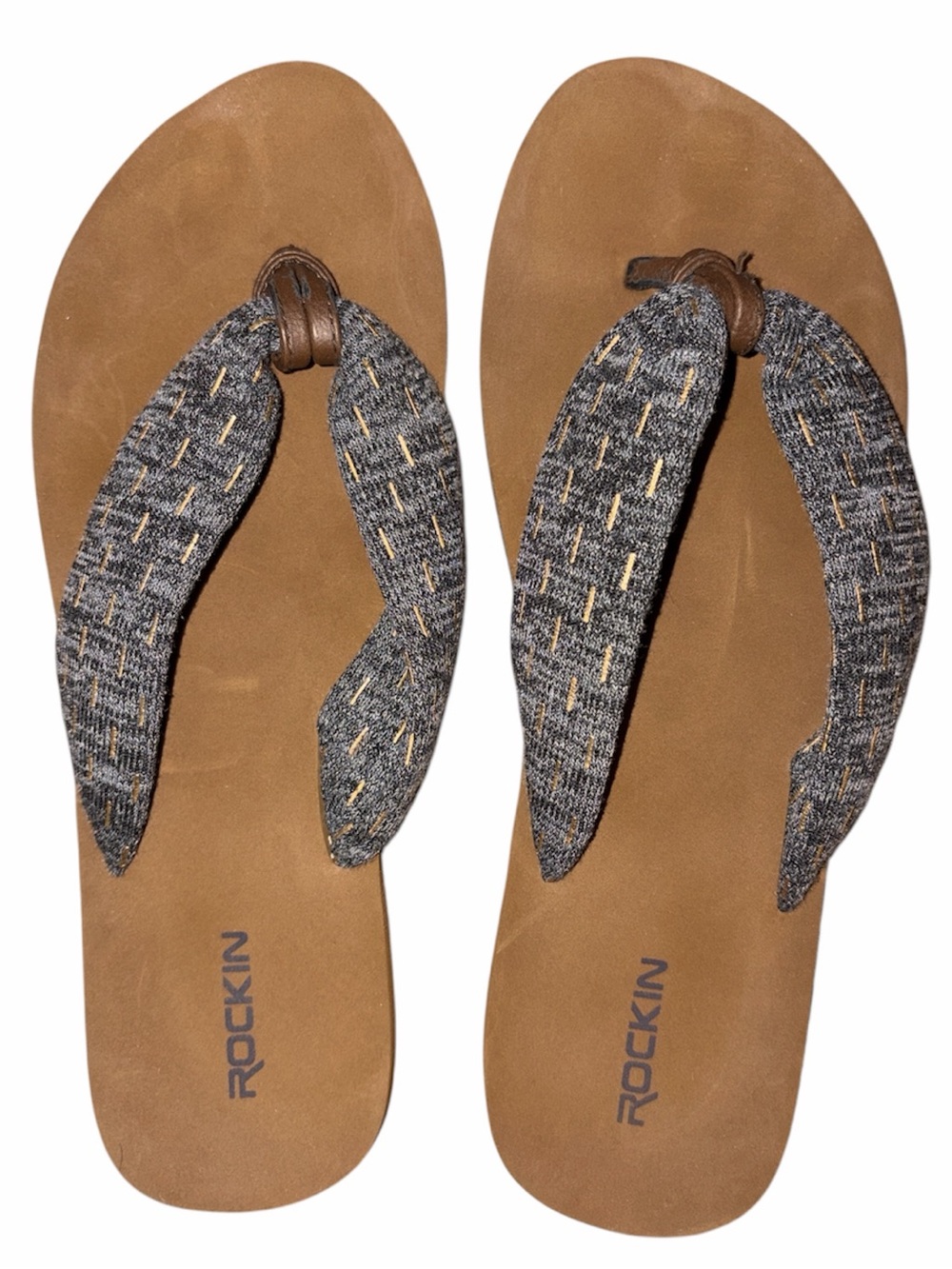 Rockin Fabric Knot Flip Flop Sandals Charcoal with Gold Accents